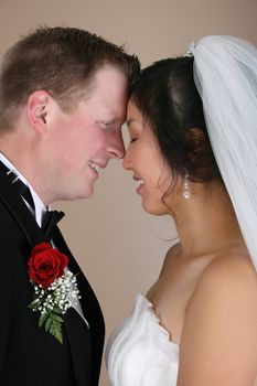 Bridal couple with faces close together