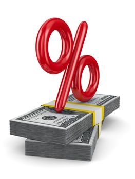 Percent on pack of dollars. Isolated 3D image