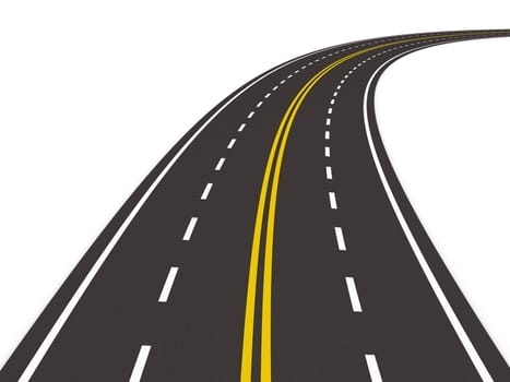 asphalted road on white. Isolated 3D image