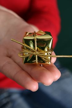 Small Christmas gift held by a caucasian female