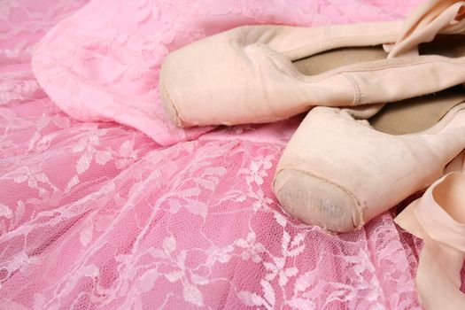 Pink Ballet costume and worn pointe shoes