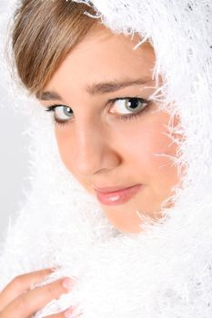 Beautiful teenage female model in winter attire