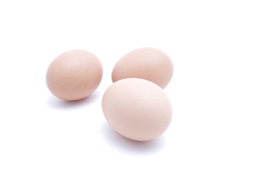 Three brown eggs on a white background.