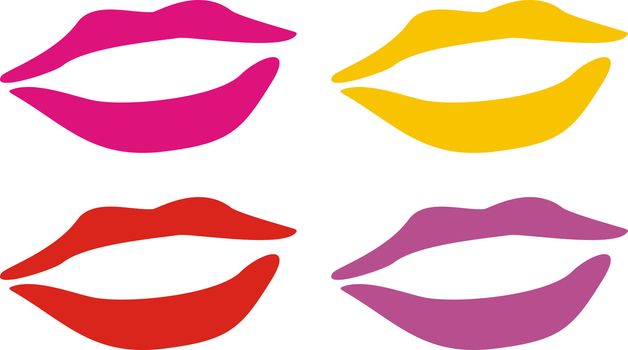 Simple illustration of pink red gold and purple lipstick over white