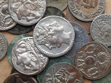 A heap of many ancient Roman coins