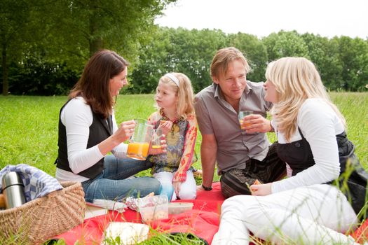 Attractive young family on an outdoors picnic in the field