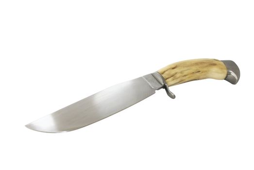 The universal handmade knife. The handle is made of bone of a deer (with clipping path). Here is no logo (!). Just year of manufacturing. 1986.