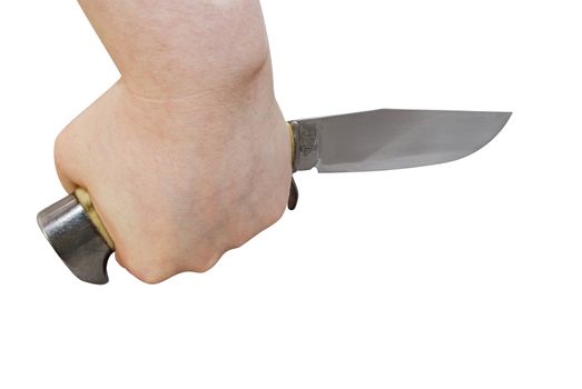 The fist holding knife with image of winking owl. The handle is made of bone of a deer (with clipping path)