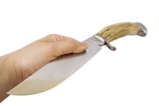 Hand offering to take a knife. The handle is made of bone of a deer (with clipping path). Here is no logo (!). Just year of manufacturing. 1986.
