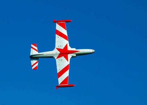 flying airplane and blue sky