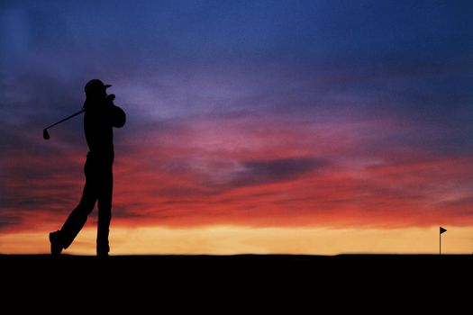 silhouette of a lady playing golf
