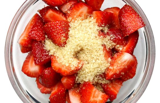 Detail of strawberries in a glass bowl