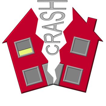 A illustration of a house split down the middle with the word crash in the middle of the split