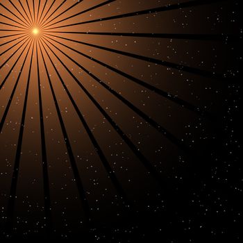 Rays of light emitting from the top left hand side of the screen on a star background