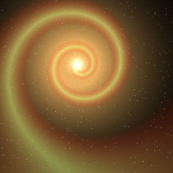 A yellow coloured spiral shape on a star background