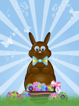 Happy Easter Chocolate Bunny Rabbit with Bow Illustration