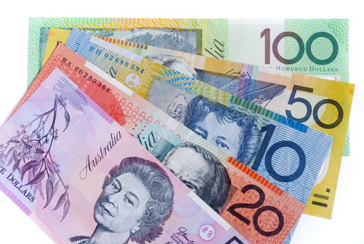 5 different denominations of australian bank notes