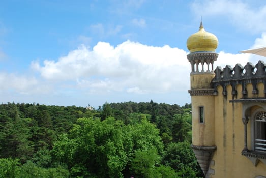 arabic architectural detail of a tower in Pena Palace, Portugal