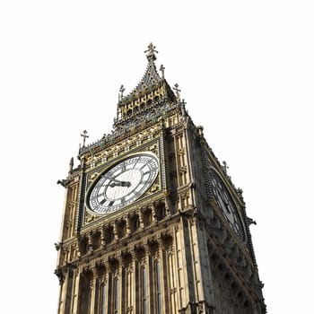 Big Ben at the Houses of Parliament, Westminster Palace, London, UK - isolated over white with copy space