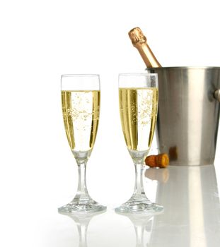 Champagne flutes and ice bucket, festive combo.