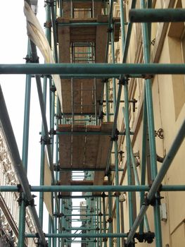 Temporary scaffold for construction works at building site