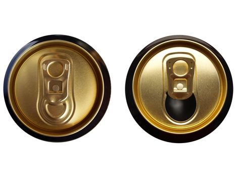 Closed and open beer can over white