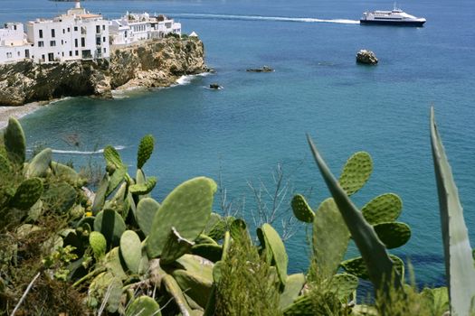 Ibiza view with nice Mediterranean sea and boats