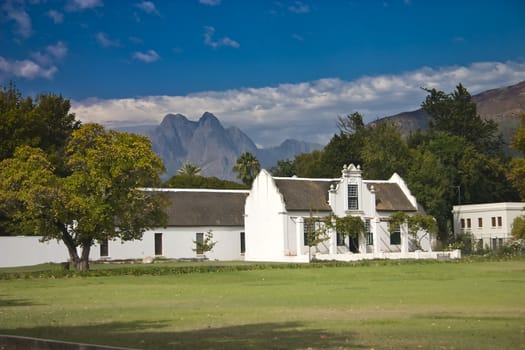 White colonial building in Stellenbosh, South Africa