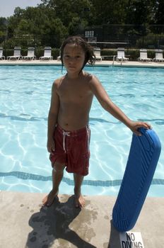 Little boy playing at pool