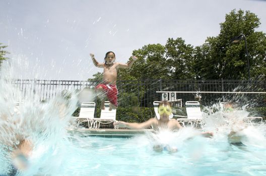 Friends playing at the pool