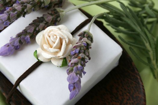 Soap Dish with gift soap and fresh lavender