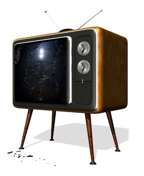 Retro Television with a smashed screen
