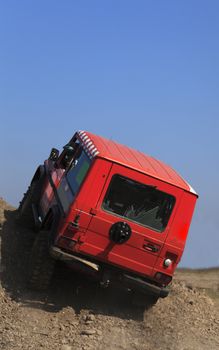 Truck driving on a very difficult off-road route.