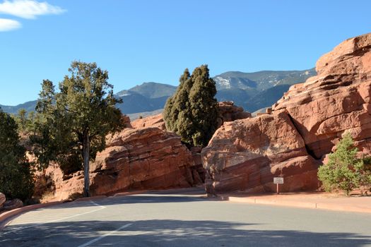 Scenic view of rock formations at Garden Of The Gods Park outside of Colorado Springs,Colorado.