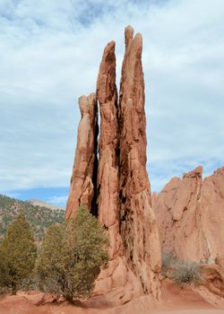 Scenic view of Three Graces rock formations at Garden Of The Gods Park outside of Colorado Springs,Colorado.