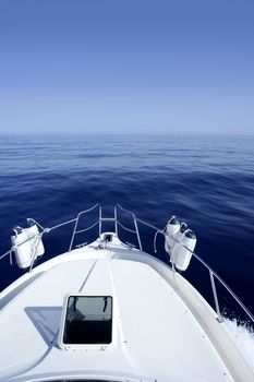 Boat on the blue Mediterranean Sea yachting on a calm ocean