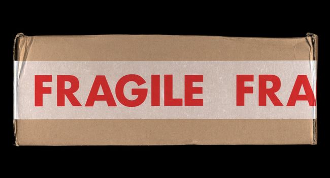 Detail of a fragile corrugated cardboard packet