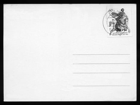 Blank postcard with stamp and postage meter