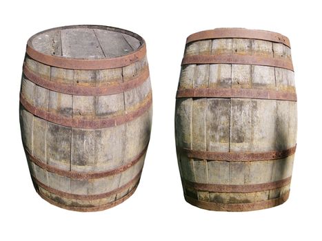 Wooden barrel cask for wine or beer isolated over white