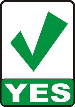 2d render of green yes sign isolated on white 
