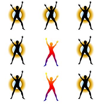 Lots of silhouetted women partying.