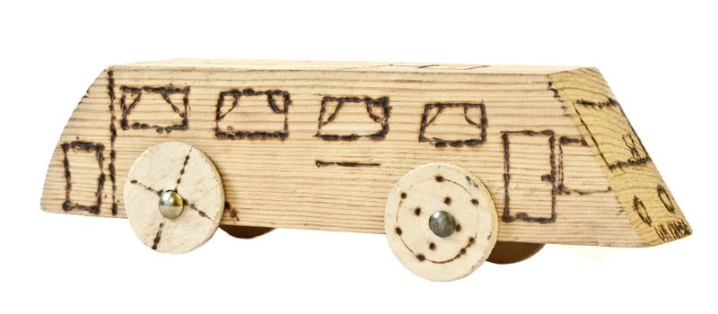 Old homemade wooden bus, child's toy