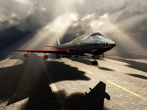 A passenger plane about to take off.