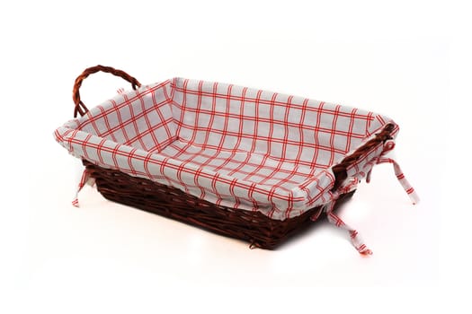 Cane bread basket isolated over white made in cane, with internal clothe