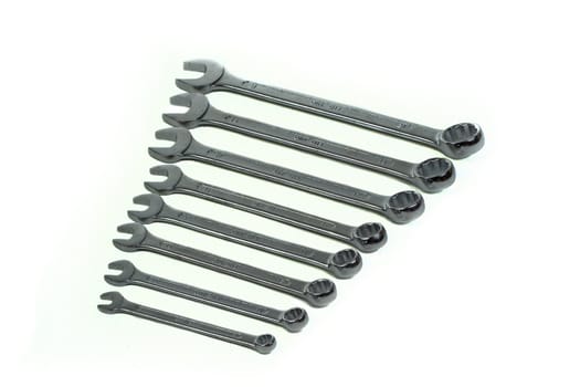 Set of steel wrenches, aligned