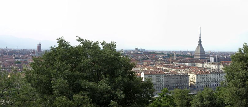 Turin skyline panorama seen from the hill, with Mole Antonelliana (famous ugly wedding-cake building)