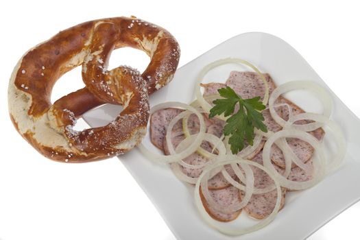 salad made of strips of sausage and onions