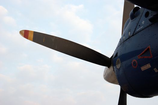 Closeup of small propeller Dornier-228 aircraft used at Kathmandu - Lukla flights in Nepal. It is the popular mean to reach the start point of Everest trek.