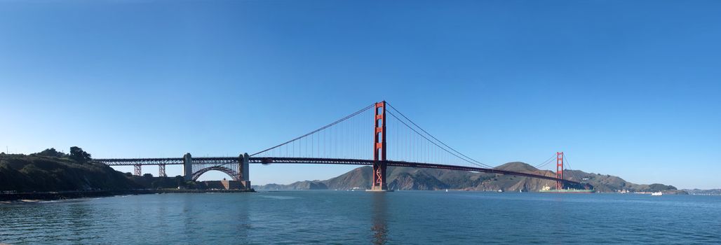 Panorama of Golden Gate Bridge in San Francisco.