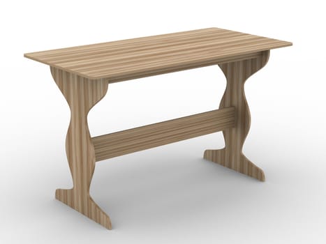 wooden table on white background. Isolated 3D image